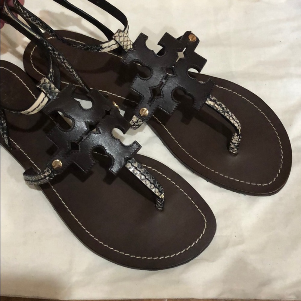 Tory Burch chandler snake embossed flat sandal